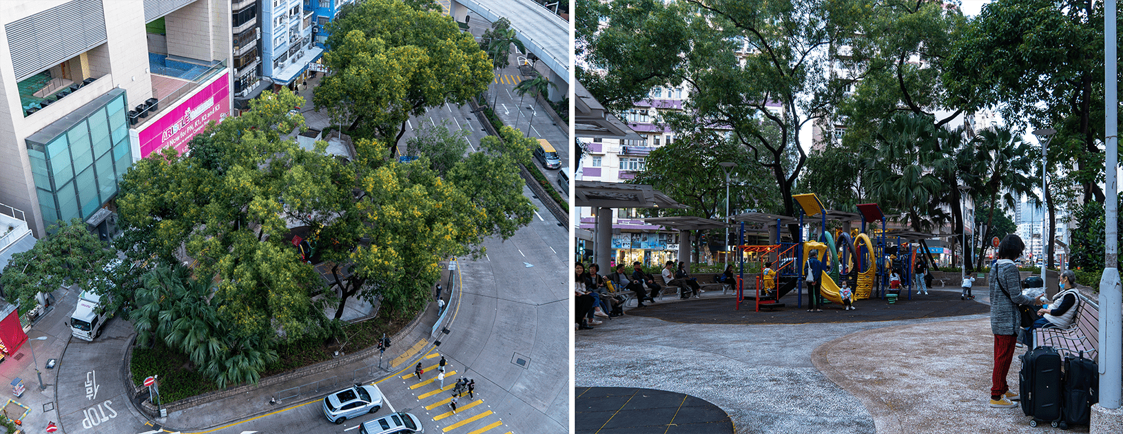 Triangular children's playground at Nathan Road and Boundary Street.