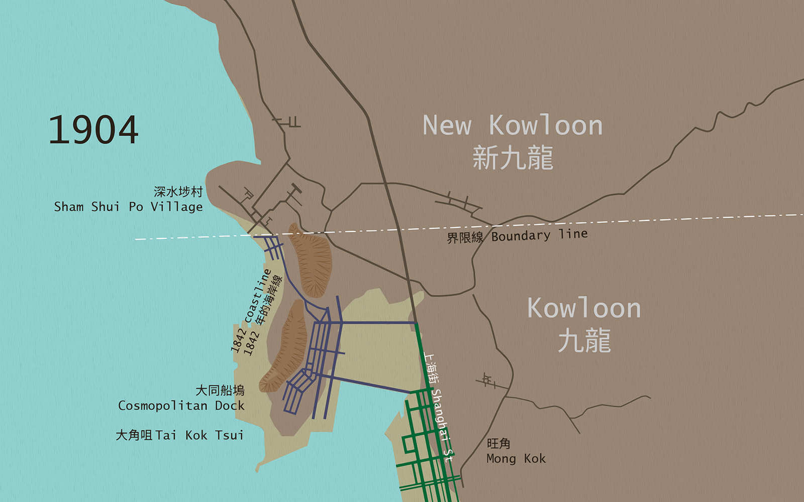 Map of Mong Kok, Tai Kok Tsui and Sham Shui Po Village in 1904