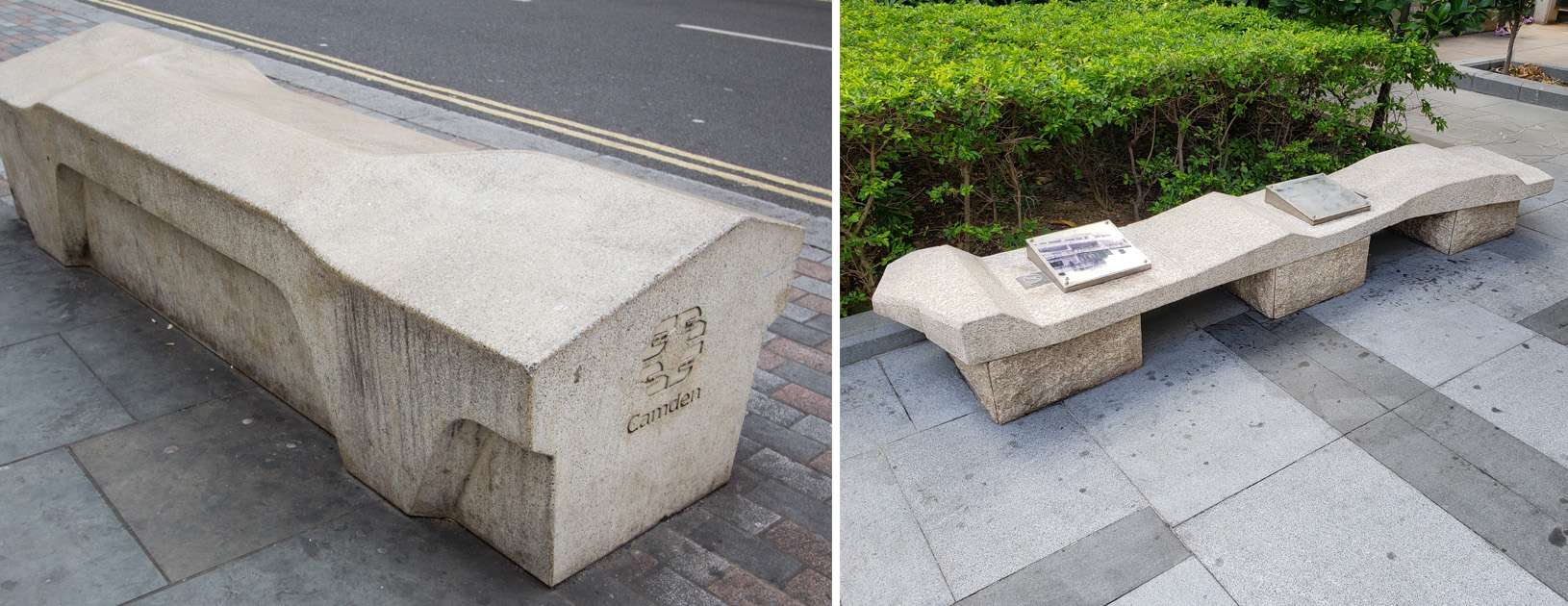 Camden bench in London (Left) and a similar bench in Sham Shui Po 位於倫敦的卡姆登長凳與深水埗類似的長凳