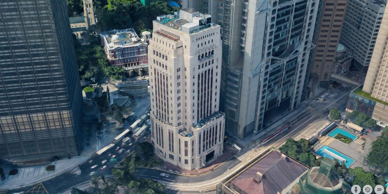 The stepped profile of the Bank of China Building, built in 1950. 建於1950年的中國銀行大廈有著退台設計。